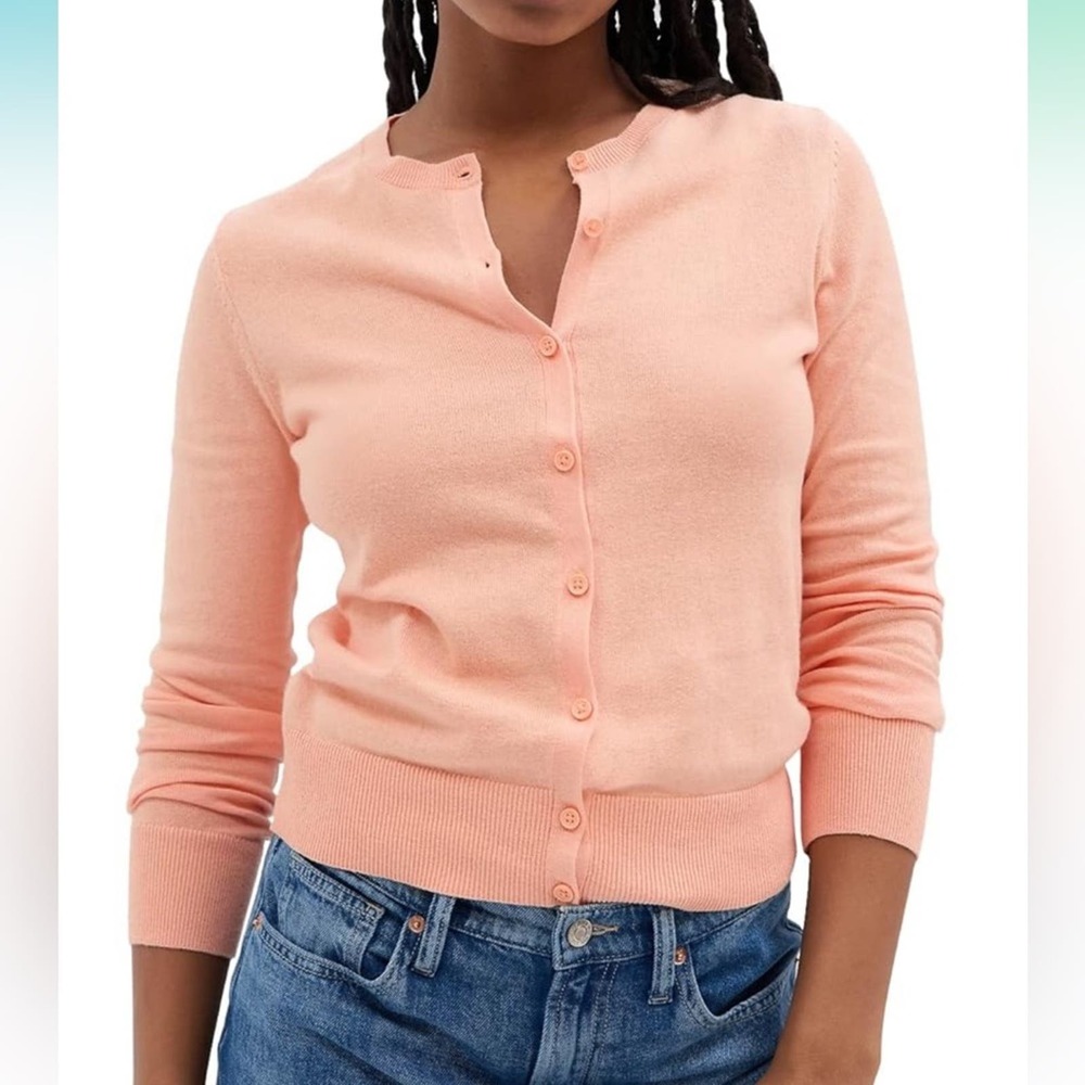 J. Crew Peach Orange Classic Button Cardigan Sweater S